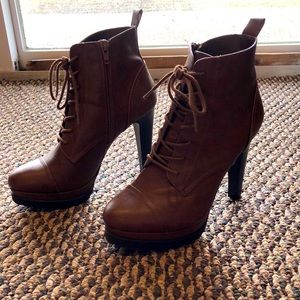 Brown Lace Up Booties with Heel